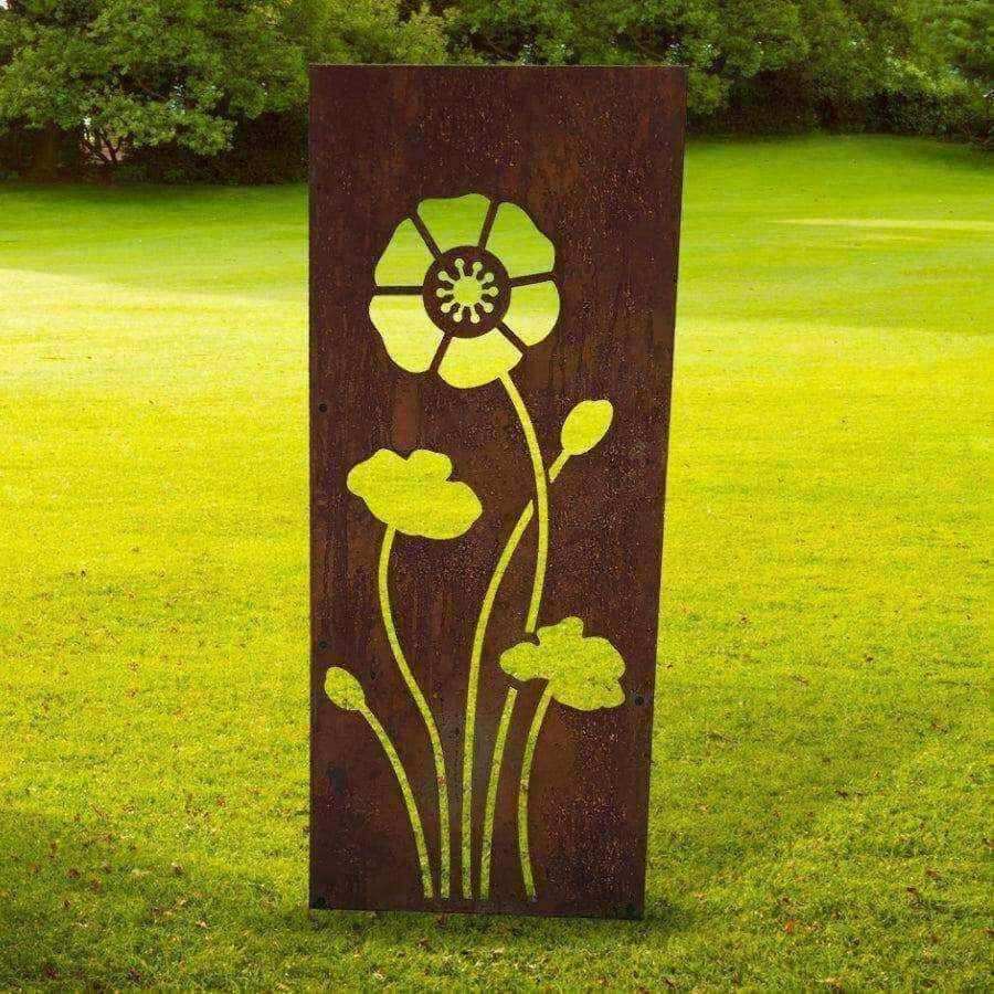 Decorative Rusty Poppy Garden Screen - Choice of size - The Farthing