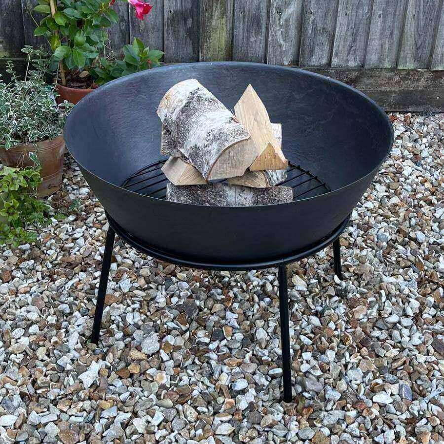Deep Cast Iron Fire bowl with Stand - The Farthing