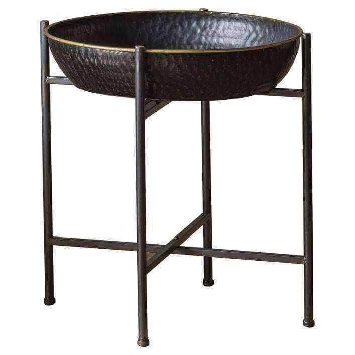 Deep Distressed Black Metal Side Table - The Farthing