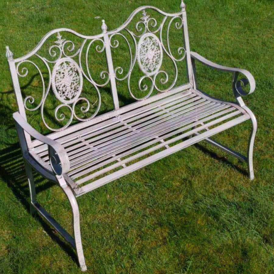 Distressed Antiqued Grey Metal Garden Bench - The Farthing