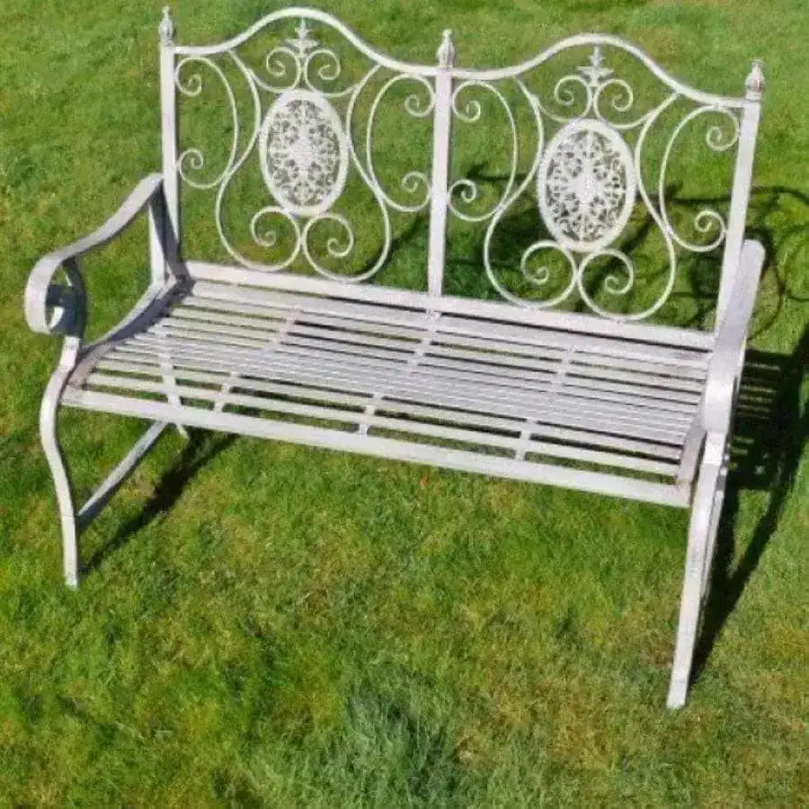 Distressed Antiqued Grey Metal Garden Bench - The Farthing