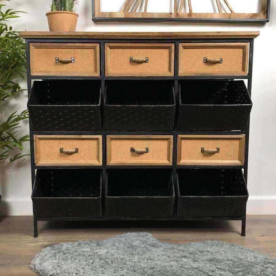 Distressed Black Metal and Wood Drawer Cabinet - The Farthing