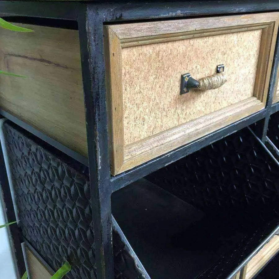 Distressed Black Metal and Wood Drawer Cabinet - The Farthing