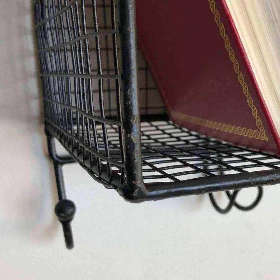 Distressed Black Metal Wirework Wall Shelf with Hooks - The Farthing