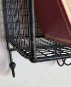 Distressed Black Metal Wirework Wall Shelf with Hooks - The Farthing