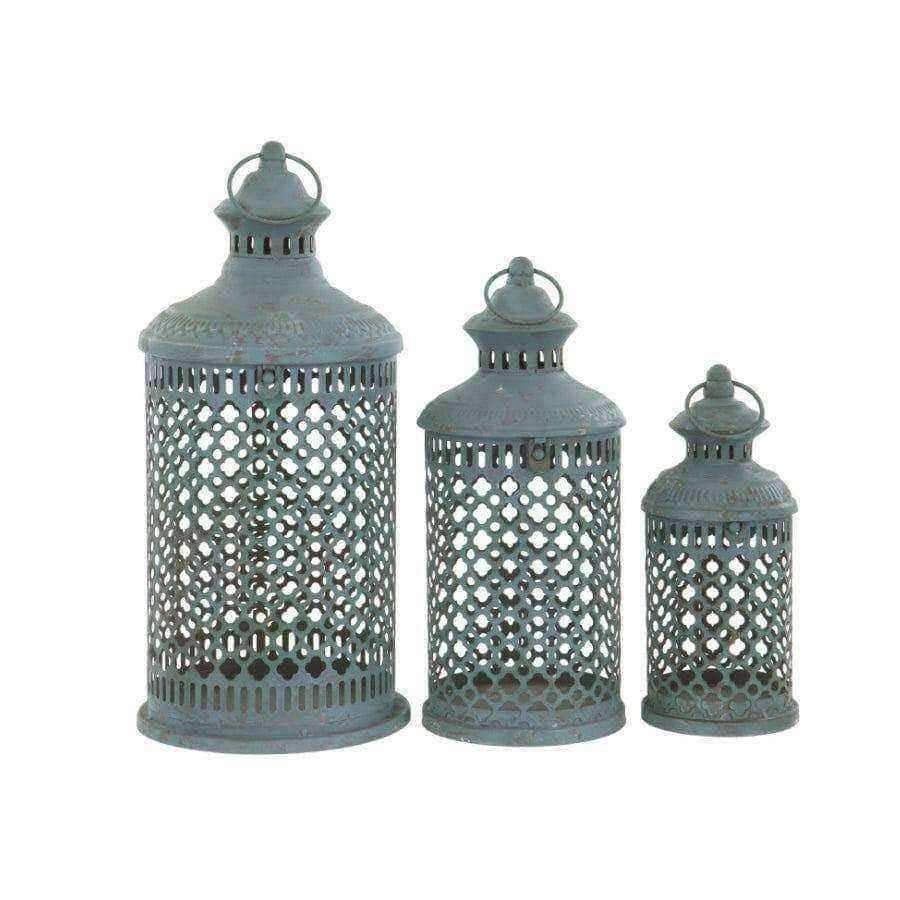 Distressed Blue Metal Madeira Lantern - set of 3 - The Farthing