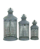 Distressed Blue Metal Madeira Lantern - set of 3 - The Farthing