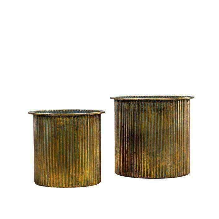 Distressed Bronze Ribbed Planter Set - 2 - The Farthing