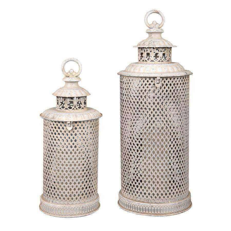 Distressed Creamy White Metal Madeira Lantern - set of 2 - The Farthing