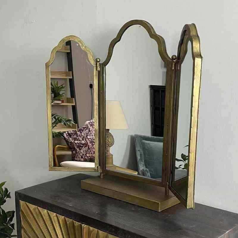 Distressed Gold Adjustable 3 Piece Table Mirror - The Farthing
