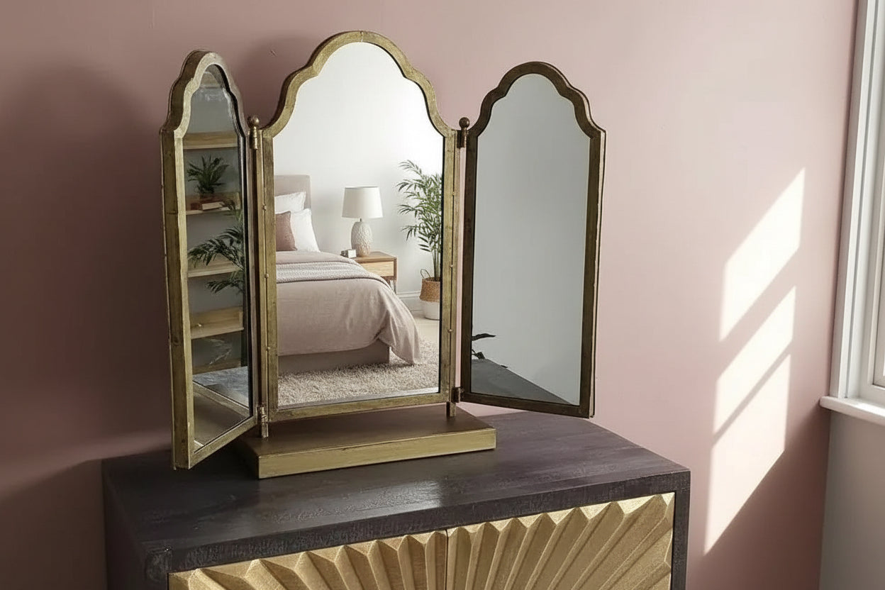 Distressed Gold Adjustable 3 Piece Table Mirror - The Farthing