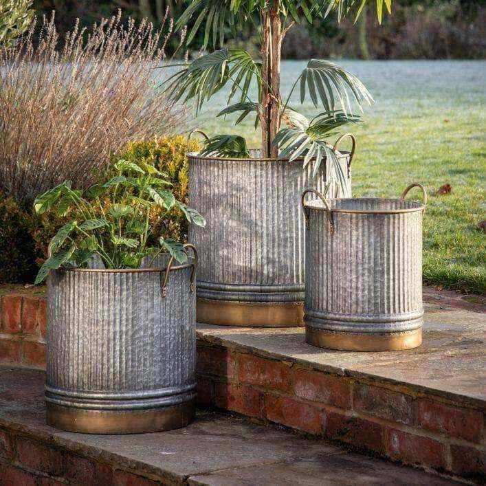 Distressed Gold and Metal Fluted Planter Set - 3 - The Farthing