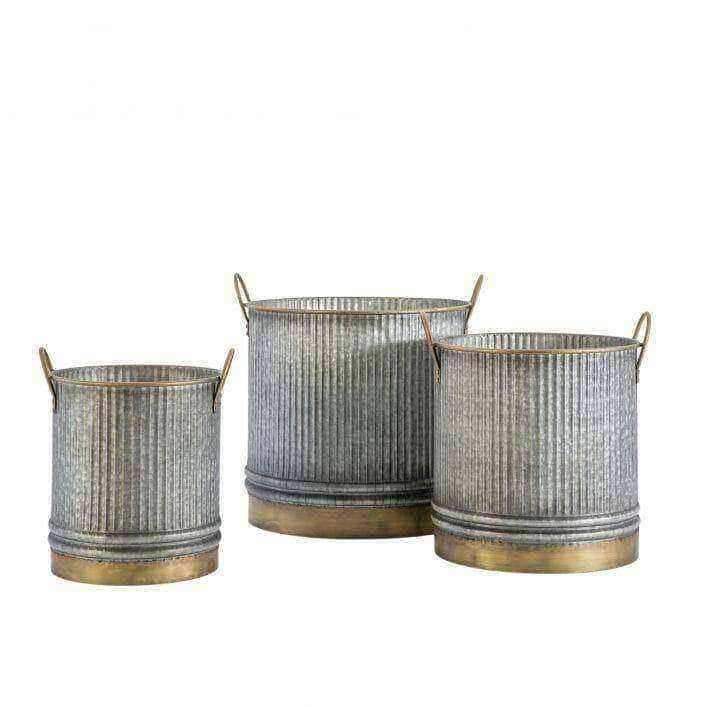 Distressed Gold and Metal Fluted Planter Set - 3 - The Farthing