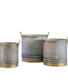 Distressed Gold and Metal Fluted Planter Set - 3 - The Farthing