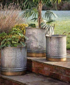 Distressed Gold and Metal Fluted Planter Set - 3 - The Farthing