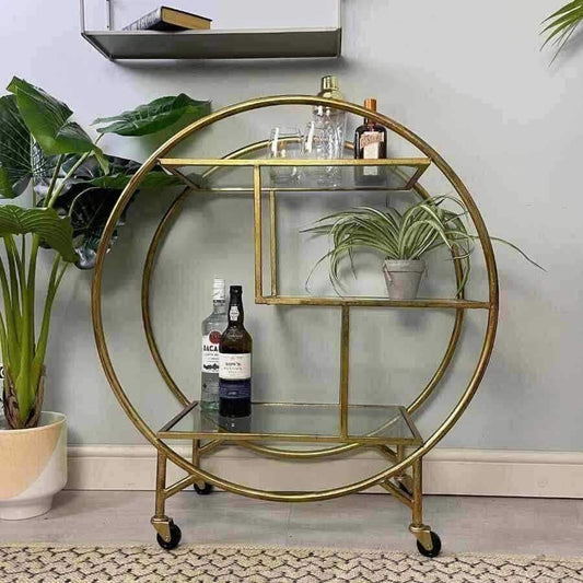 Distressed Gold Art Deco Drinks Trolley - The Farthing