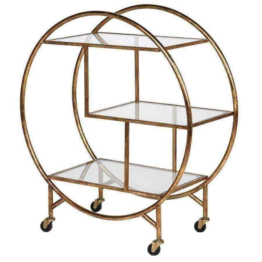 Distressed Gold Art Deco Drinks Trolley - The Farthing