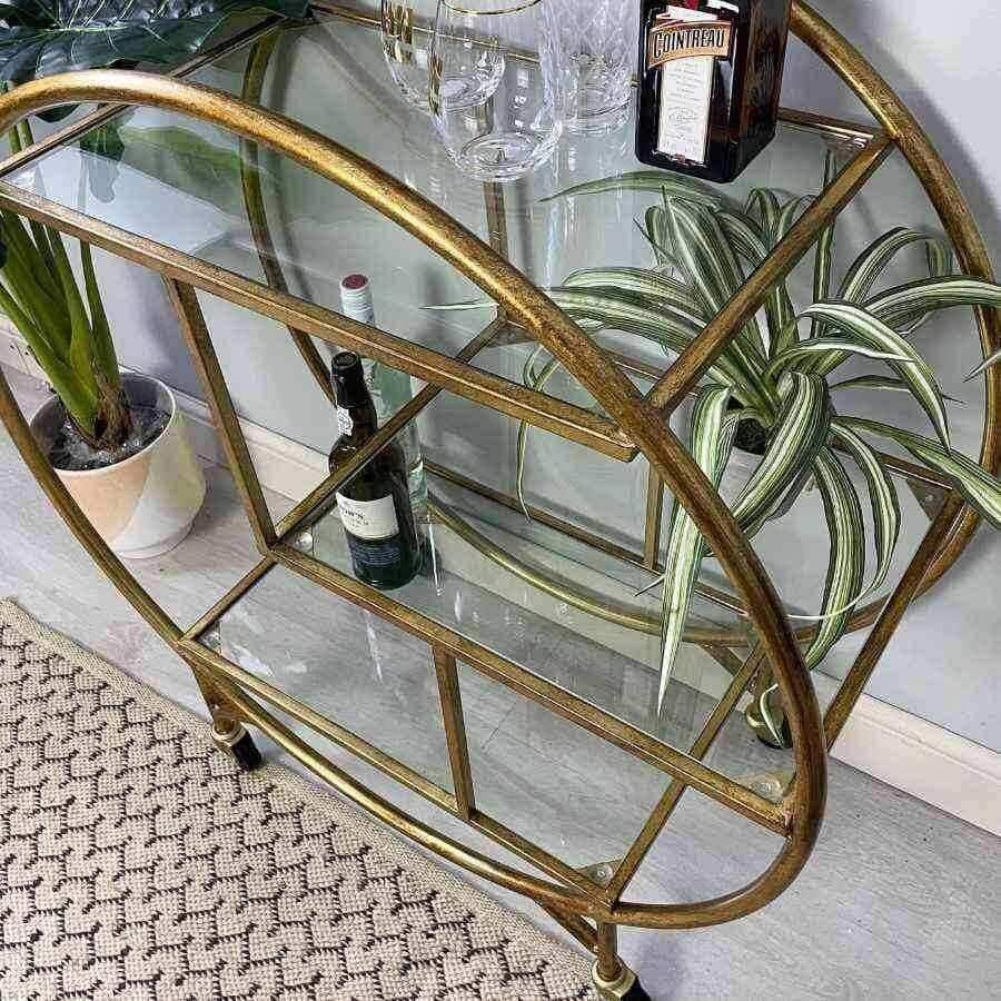 Distressed Gold Art Deco Drinks Trolley - The Farthing