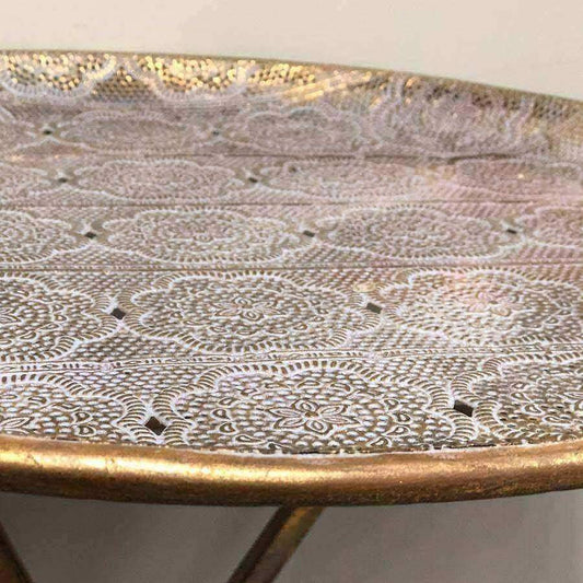 Distressed Gold Filigree Side Table - The Farthing