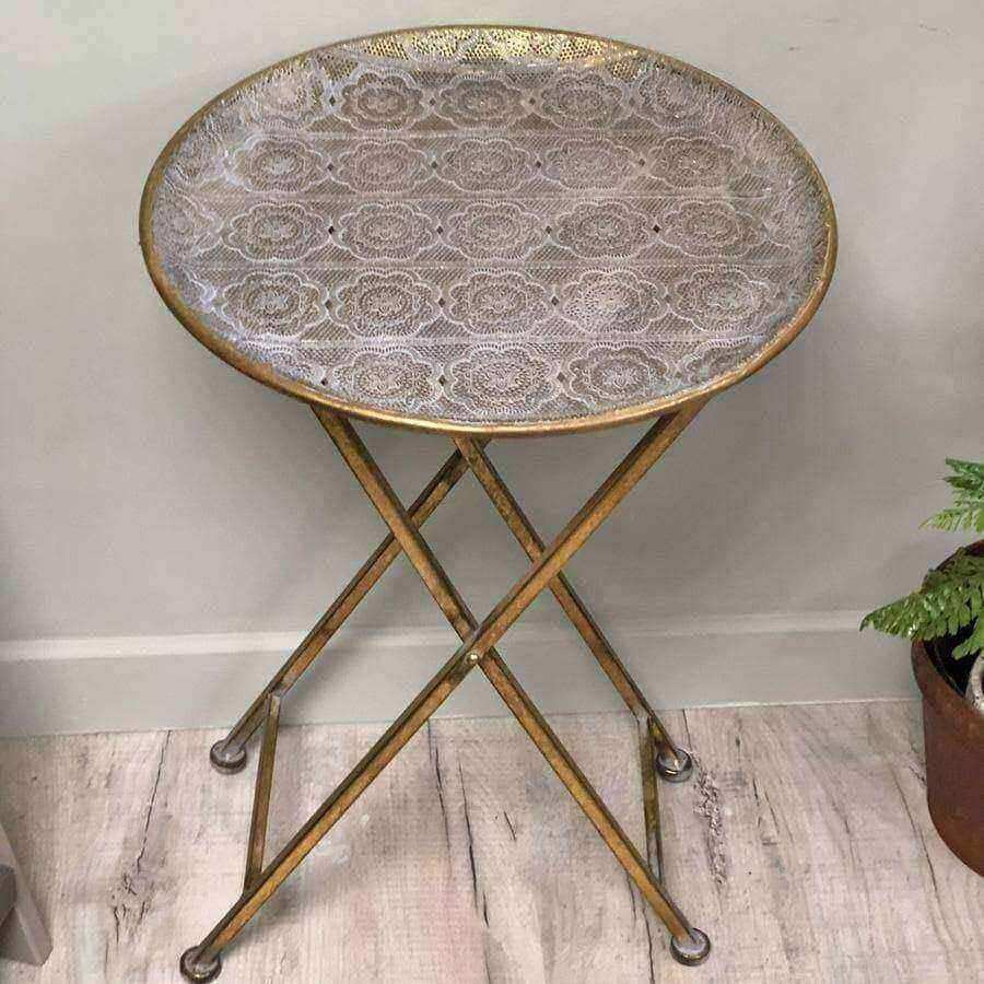 Distressed Gold Filigree Side Table - The Farthing