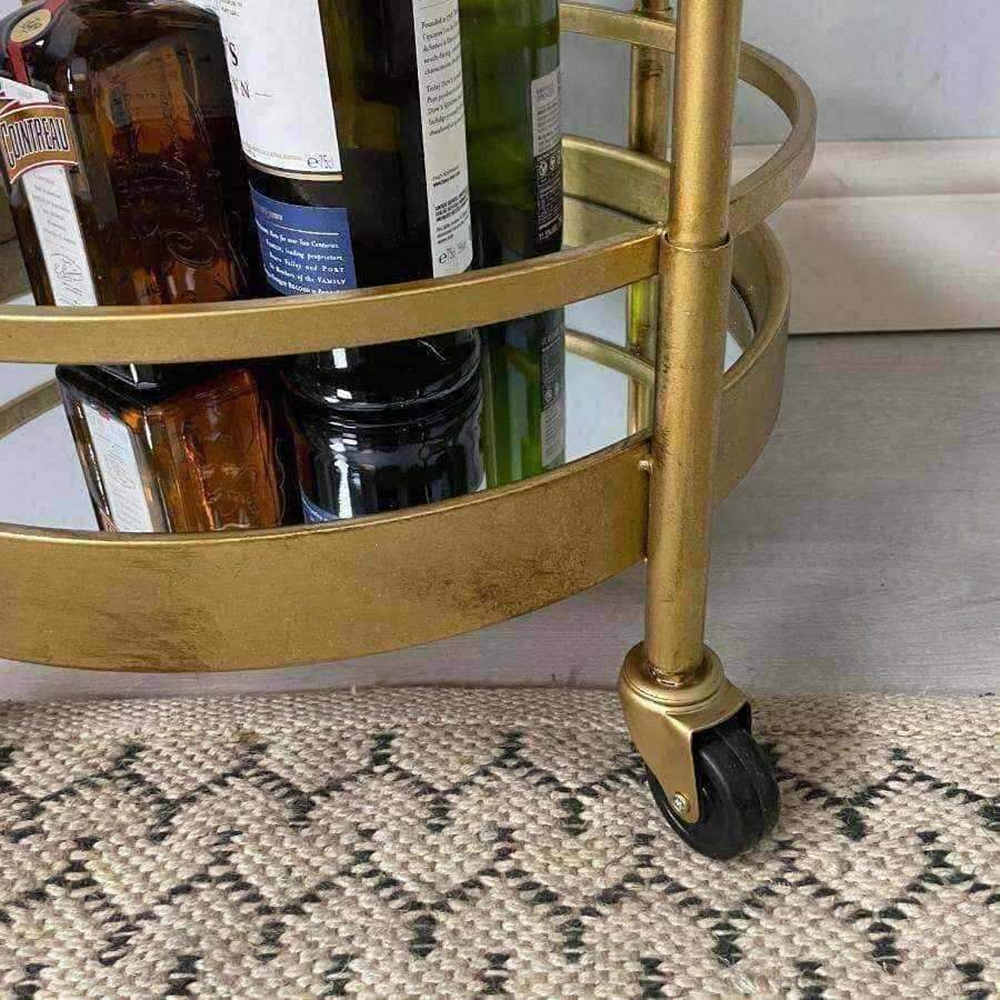 Distressed Gold Round Drinks Trolley - The Farthing