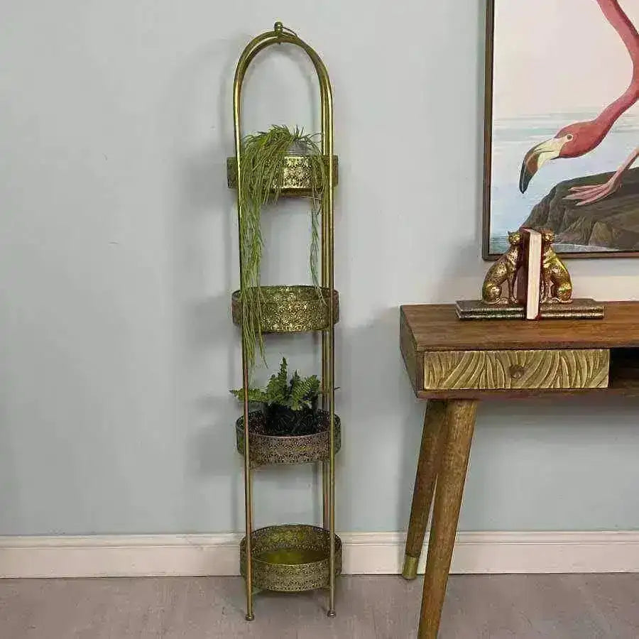 Distressed Gold Tall 4 Tier Round Tray Stand - The Farthing