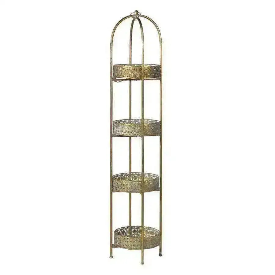 Distressed Gold Tall 4 Tier Round Tray Stand - The Farthing