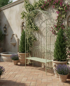 Distressed Green Steel Arch and Garden Bench - The Farthing