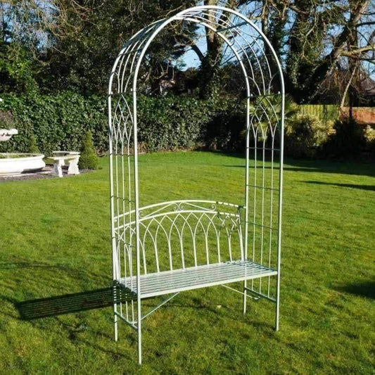 Distressed Green Steel Arch and Garden Bench - The Farthing