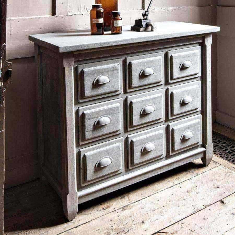Distressed Grey Nine Drawer Chest of Drawers - The Farthing