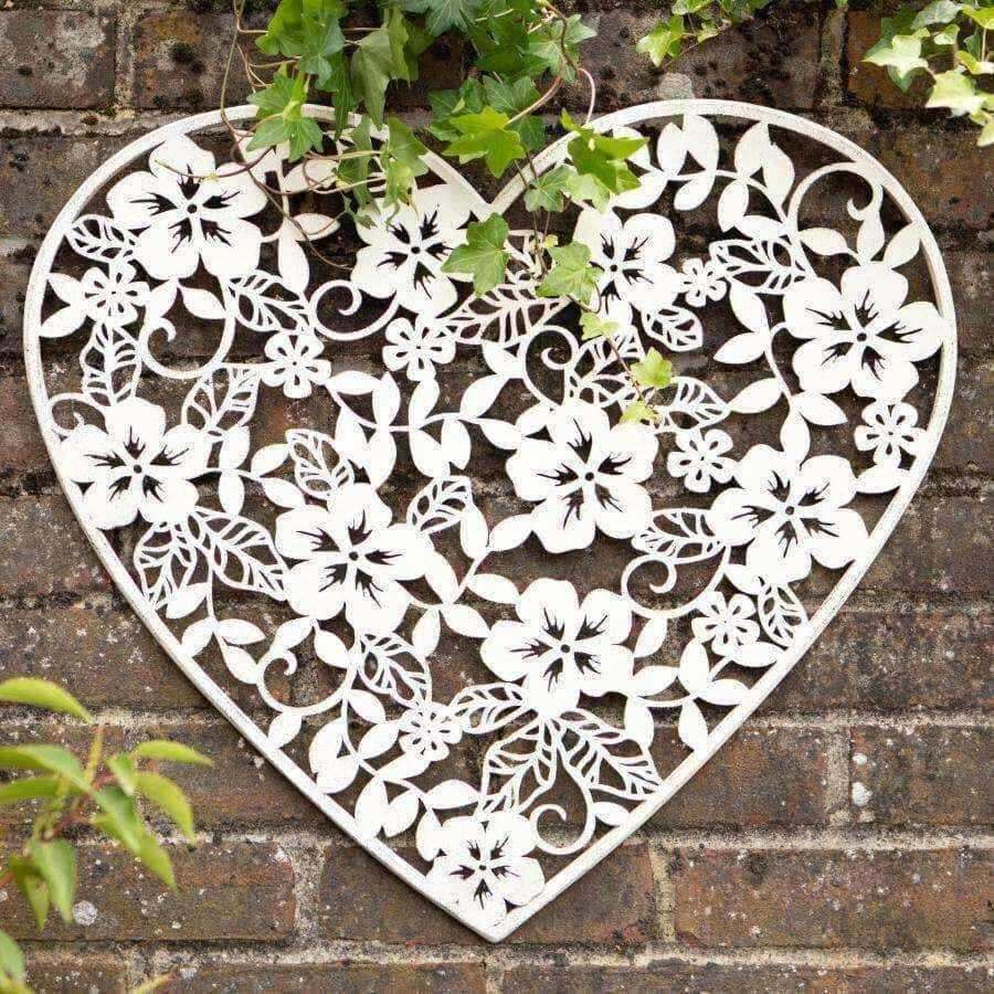 Distressed Metal Heart with Flowers Wall Art - The Farthing