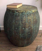 Distressed Metal Mesh Drum Side Table - The Farthing