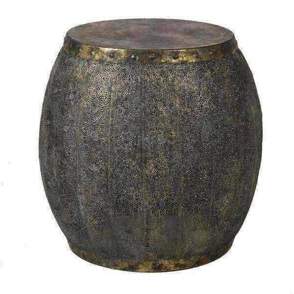 Distressed Metal Mesh Drum Side Table - The Farthing