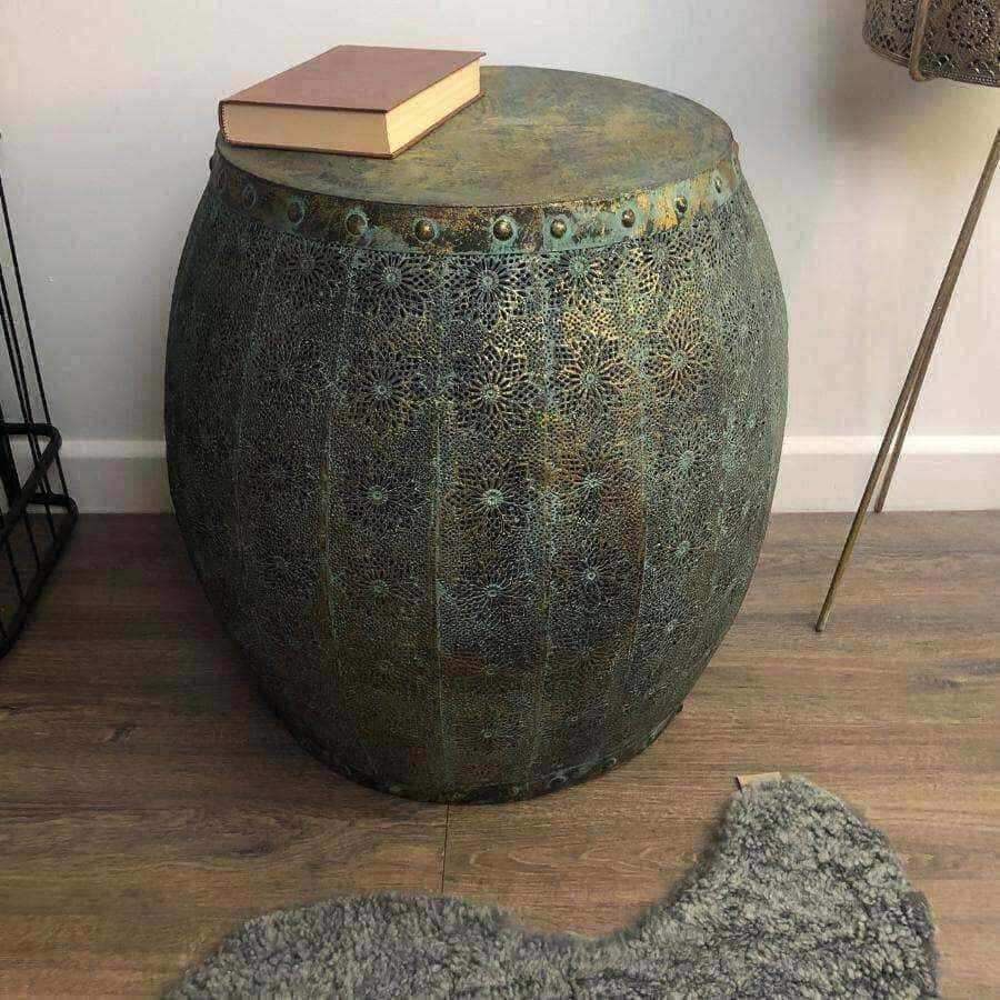 Distressed Metal Mesh Drum Side Table - The Farthing