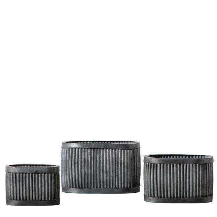 Distressed Metal Oval Fluted Planter Set - 3 - The Farthing
