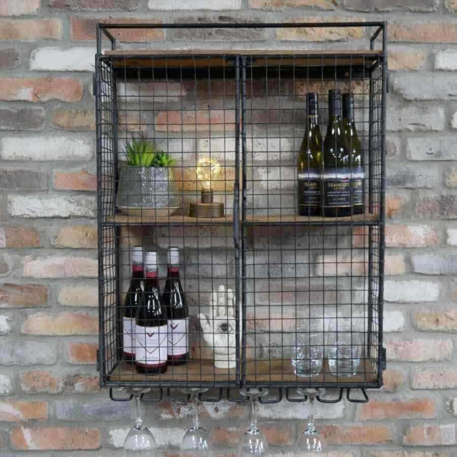 Distressed Metal Wirework Wall Shelf with Doors - The Farthing