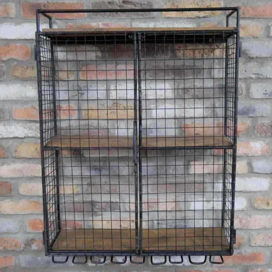 Distressed Metal Wirework Wall Shelf with Doors - The Farthing