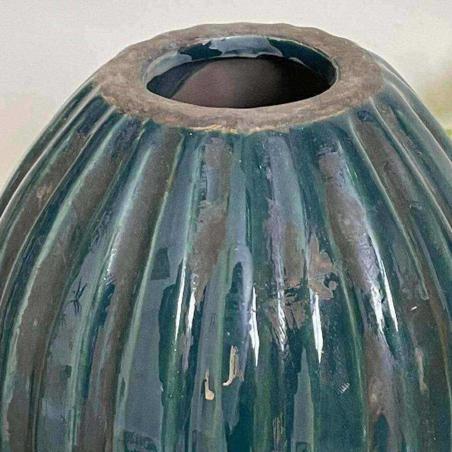 Distressed Petrol Blue Ornamental Pot - The Farthing