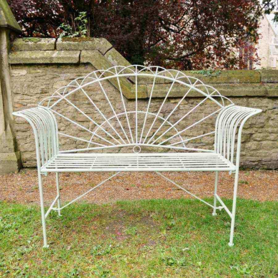 Distressed Steel Garden Bench - Pale Green - The Farthing