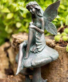 Distressed Verdigris Garden Fairy on Toadstool - The Farthing