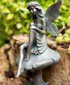 Distressed Verdigris Garden Fairy on Toadstool - The Farthing