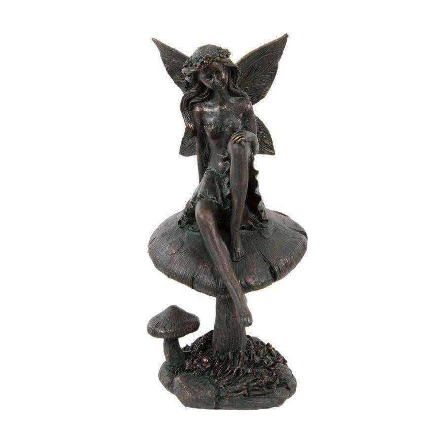 Distressed Verdigris Garden Fairy on Toadstool - The Farthing