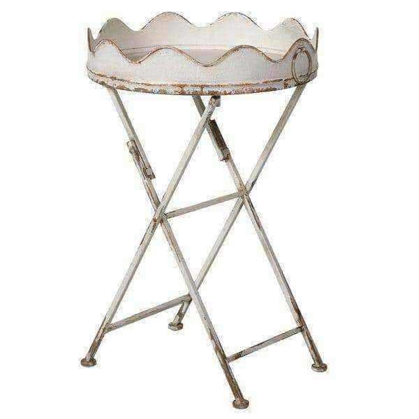Distressed White and Gold Round Top Side Table - The Farthing