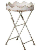 Distressed White and Gold Round Top Side Table - The Farthing