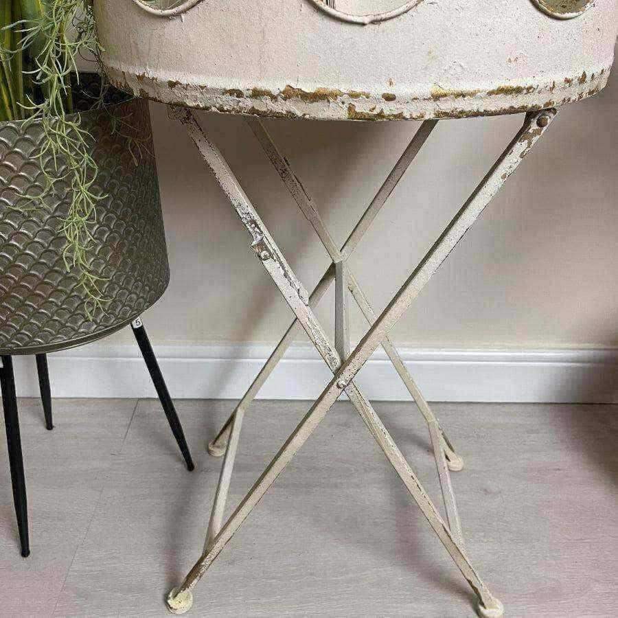 Distressed White and Gold Round Top Side Table - The Farthing