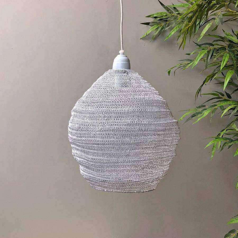 Distressed White Domed Wire Pendant Light - The Farthing