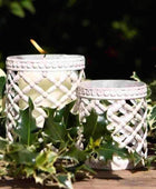 Distressed White Lattice Candle Holder Set - The Farthing