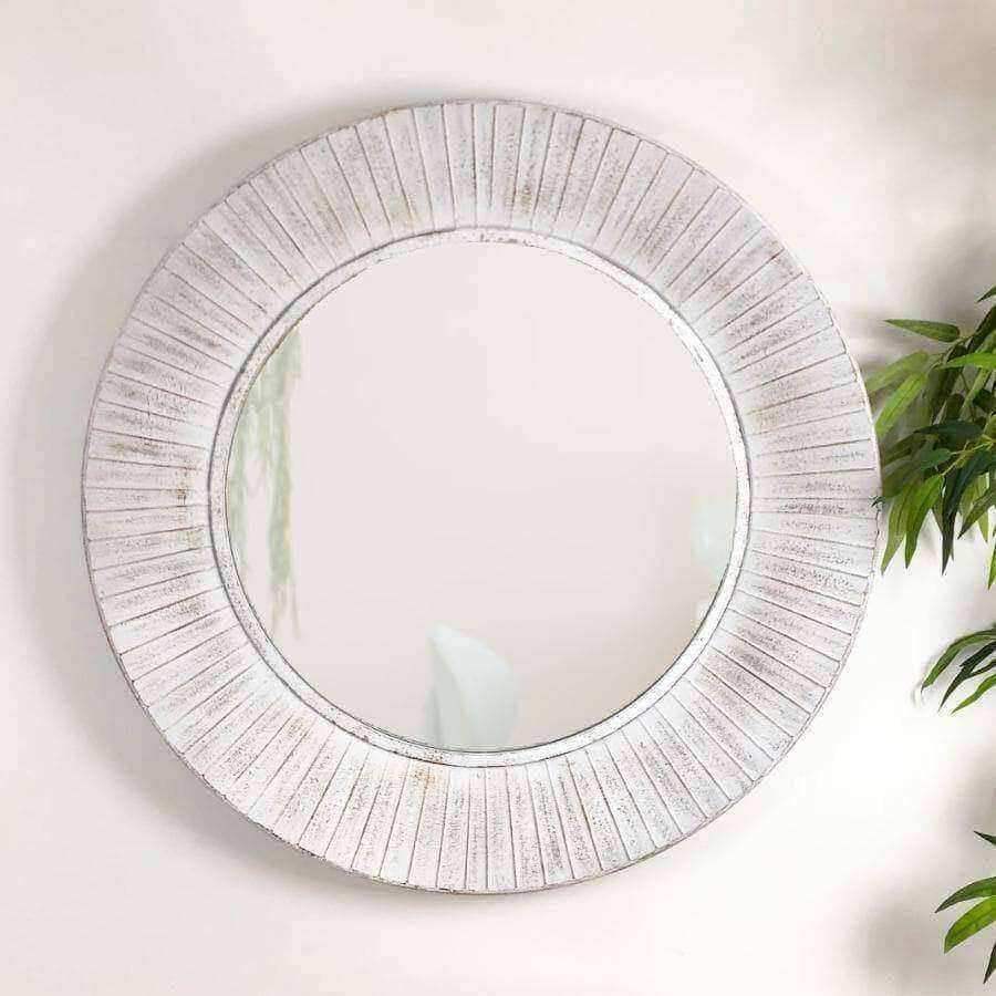 Distressed White Round Tisbury Wall Mirror - The Farthing