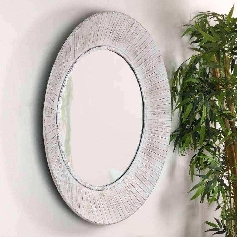 Distressed White Round Tisbury Wall Mirror - The Farthing