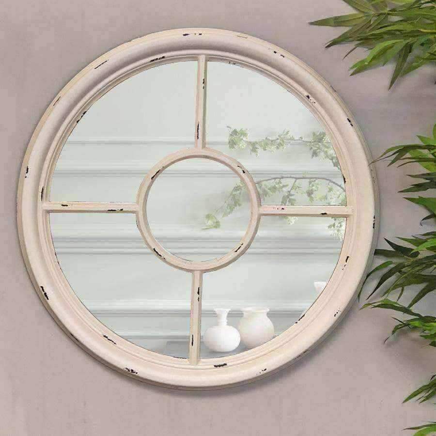 Distressed White Round Window Mirror - The Farthing